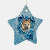 Kerstmis - Blauwe Snowflakes - Siberian Husky Keramisch Ornament (Rechts)