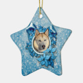 Kerstmis - Blauwe Snowflakes - Siberian Husky Keramisch Ornament (Links)
