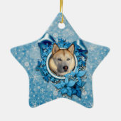 Kerstmis - Blauwe Snowflakes - Siberian Husky Keramisch Ornament (Achterkant)