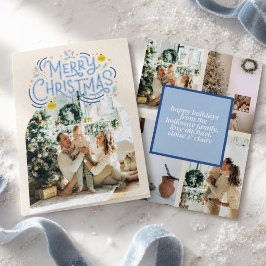 Kerstmis Blauwe Typografie Gebogen Foto  Feestdagenkaart