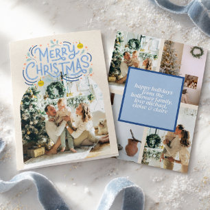 Kerstmis Blauwe Typografie Gebogen Foto  Feestdagenkaart