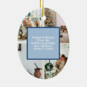 Kerstmis Blauwe Typografie Gebogen Foto Keramisch Ornament (Achterkant)