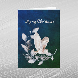 Kerstmis Blauwe Uil Laat Tak Aquarel Feestdagen Kaart