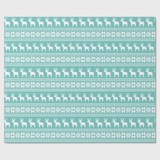 Kerstmis Blauwgroen Snowflake Reindeer Holiday Cadeaupapier (Vlak)