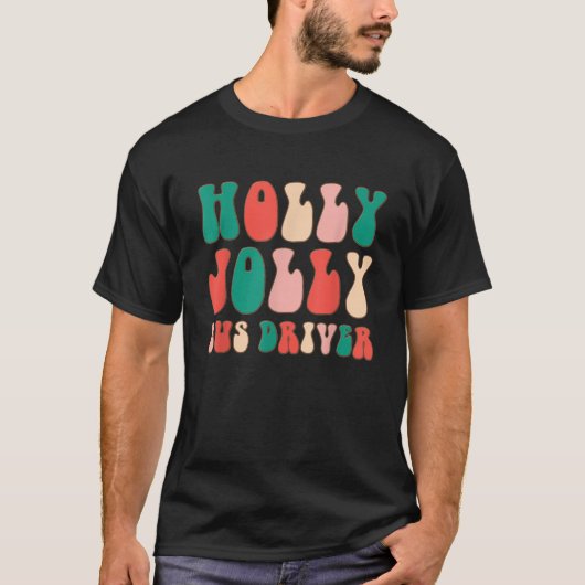 Kerstmis blije buschauffeur retro groovy kerstfees t-shirt (Voorkant)