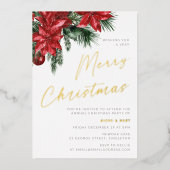 Kerstmis bloeien klassieke kerstfeest goud folie uitnodiging (Voorkant)