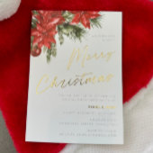 Kerstmis bloeien klassieke kerstfeest goud folie uitnodiging