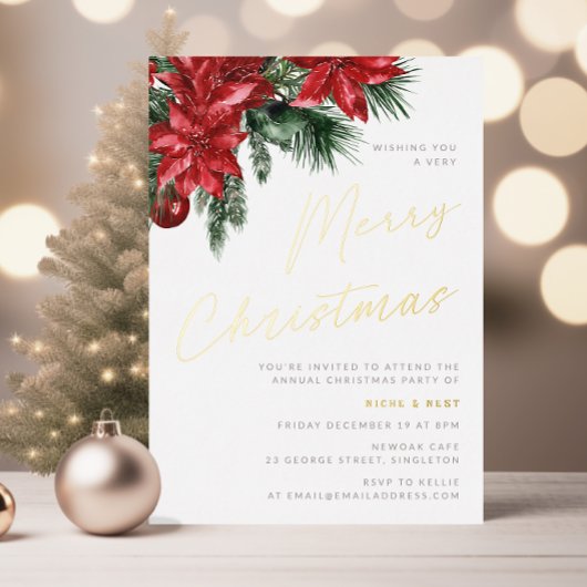 Kerstmis bloeien klassieke kerstfeest goud folie uitnodiging