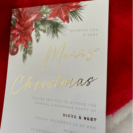 Kerstmis bloeien klassieke kerstfeest goud folie uitnodiging