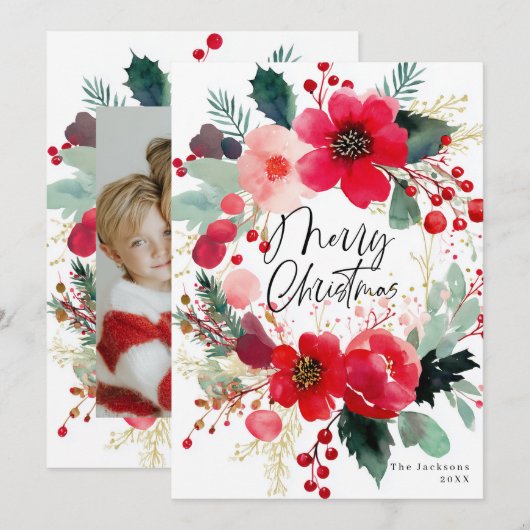 Kerstmis Bloem Kranse Vakantie Feestdagenkaart (Voorkant / Achterkant)