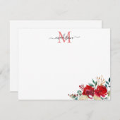 Kerstmis Bloem Rode Bessen Hulst Monogram Notitiekaartje (Voorkant / Achterkant)