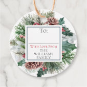 Kerstmis bloemblaadje naar / van cirkel cadeau bedankjes labels (Voorkant)