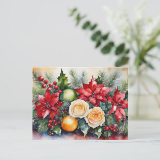 Kerstmis Bloemen Arrangement Feestdagenkaart