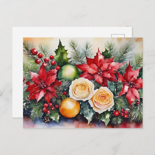 Kerstmis Bloemen Arrangement Feestdagenkaart (Voorkant / Achterkant)