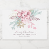 Kerstmis Bloemen Bessen Roze Champagne Labels Sparkling Wijnetiket (Enkel label)