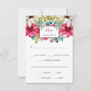 Kerstmis Bloemen Bruiloft Maaltijdkeuze RSVP Kaartje