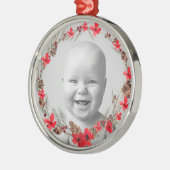 Kerstmis Bloemen en dennen - Baby's Foto Metalen Ornament (Links)