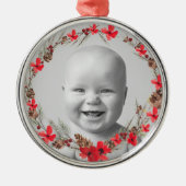 Kerstmis Bloemen en dennen - Baby's Foto Metalen Ornament (Voorkant)