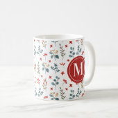 Kerstmis Bloemen Eucalyptus Bessen Monogram Koffiemok (Voorkant rechts)