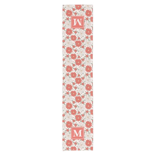 Kerstmis Bloemen Poinsettia Holly Custom Korte Tafelloper (Voorkant)