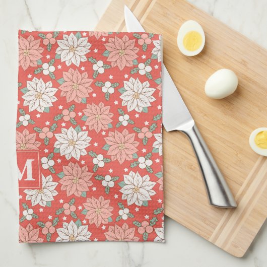 Kerstmis Bloemen Poinsettia Holly Custom Theedoek (Quarter Fold)