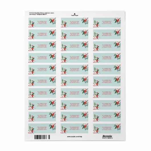 Kerstmis Bloemen Red Aqua Vakantie Adres Etiket (Full Sheet)