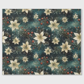Kerstmis Bloemen Winter Cream Poinsettia Cadeaupapier (Vlak)