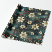 Kerstmis Bloemen Winter Cream Poinsettia Cadeaupapier (Uitgerold)