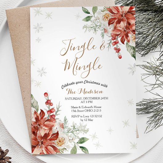 Kerstmis Bloemen Winter Jingle & Mingle Sneeuwvlok Kaart