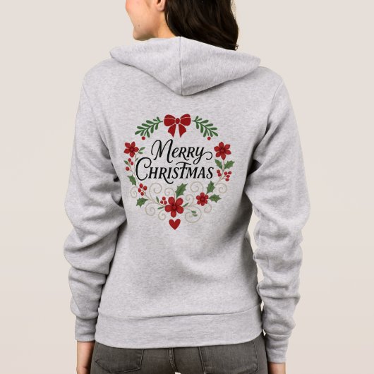 Kerstmis bloemenkrans ritssluiting hoodie (Achterkant)