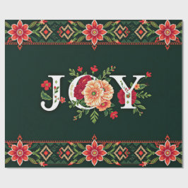 Kerstmis bloemrijke rand JOY Cadeaupapier