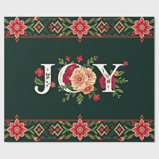 Kerstmis bloemrijke rand JOY Cadeaupapier (Vlak)
