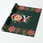 Kerstmis bloemrijke rand JOY Cadeaupapier (Uitgerold)