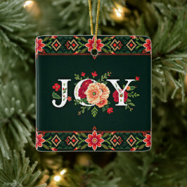 Kerstmis bloemrijke rand JOY Keramisch Ornament