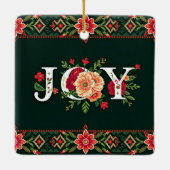 Kerstmis bloemrijke rand JOY Keramisch Ornament (Achterkant)