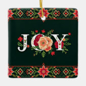 Kerstmis bloemrijke rand JOY Keramisch Ornament (Voorkant)
