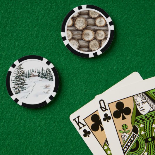 Kerstmis blokhut houtblokken poker chips (Pokertafel (Dubbel))