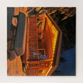Kerstmis blokhut sneeuw nacht legpuzzel (Horizontaal)
