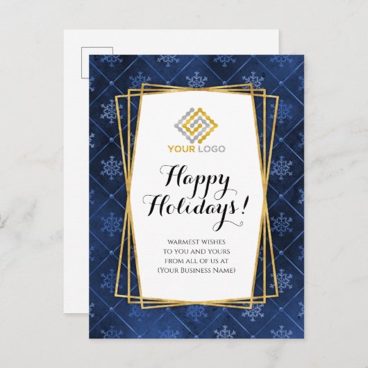 Kerstmis - Blue Gold Snowflakes Business Briefkaart (Voorkant / Achterkant)
