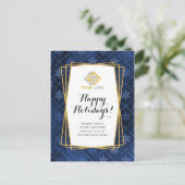 Kerstmis - Blue Gold Snowflakes Business Briefkaart (Staand voorkant)