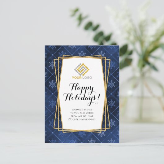 Kerstmis - Blue Gold Snowflakes Business Briefkaart (Staand voorkant)
