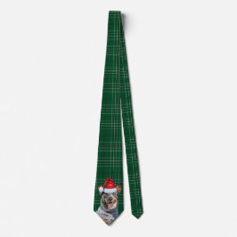 Kerstmis Blue Heeler Hond Groen Geruit Kerstfeest Stropdas