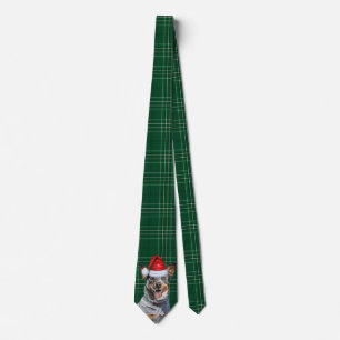 Kerstmis Blue Heeler Hond Groen Geruit Kerstfeest Stropdas