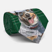 Kerstmis Blue Heeler Hond Groen Geruit Kerstfeest Stropdas (Opgerold)