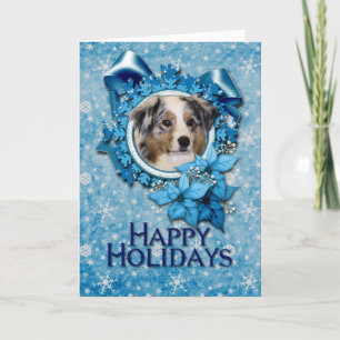 Kerstmis - Blue Snowflake - Australian Shepherd Feestdagen Kaart