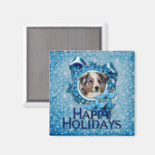 Kerstmis - Blue Snowflake - Australian Shepherd Magneet (Voorkant / Achterkant)