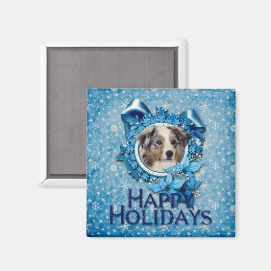 Kerstmis - Blue Snowflake - Australian Shepherd Magneet (Voorkant / Achterkant)