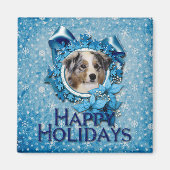 Kerstmis - Blue Snowflake - Australian Shepherd Magneet (Voorkant)
