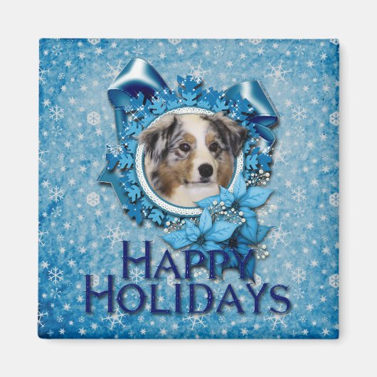 Kerstmis - Blue Snowflake - Australian Shepherd Magneet (Voorkant)
