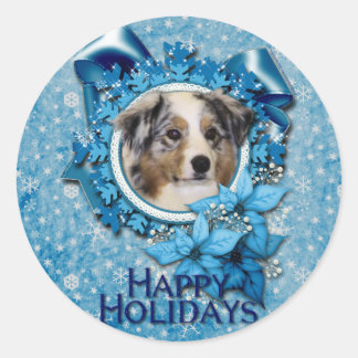 Kerstmis - Blue Snowflake - Australian Shepherd Ronde Sticker